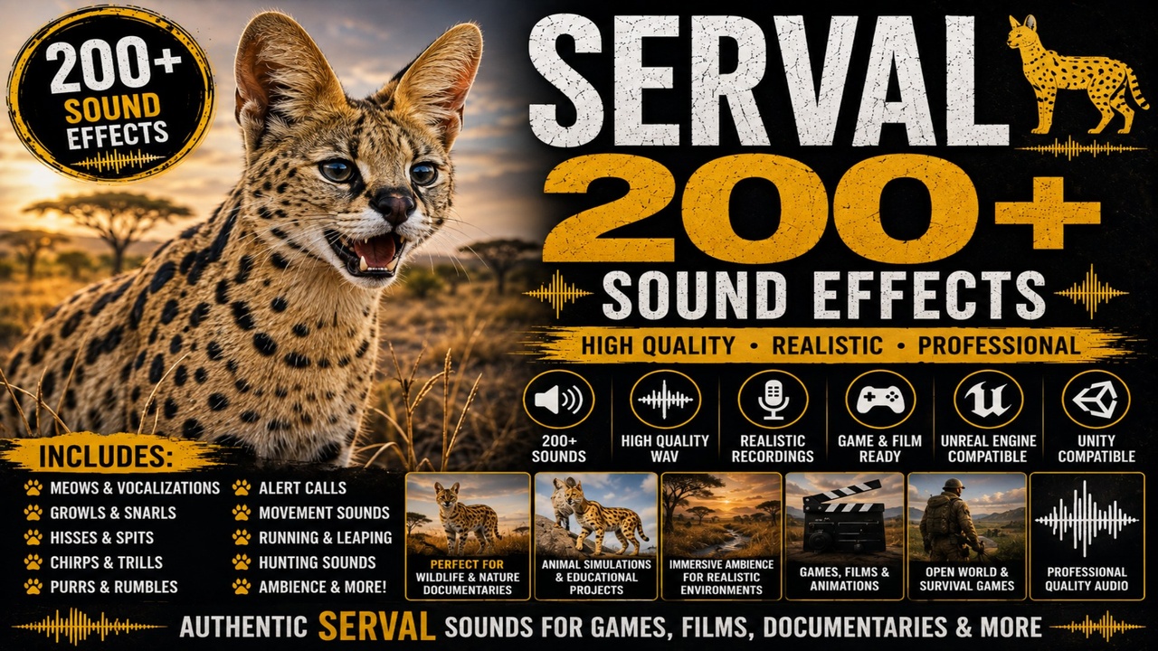 Media 1 for listing Serval Sounds 200+ Sound Effects FX – High-Quality Serval Growls, Hisses & Calls