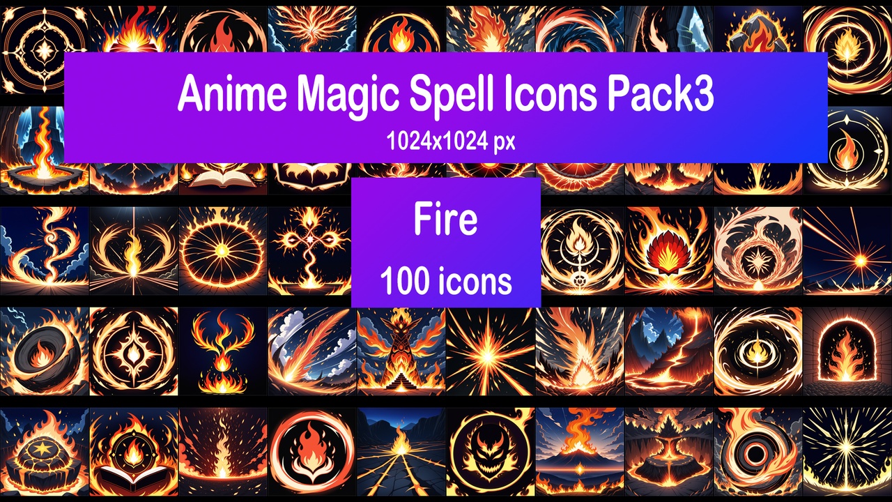 Media 1 for listing Anime Magic Spell Icons Pack3 - Fire