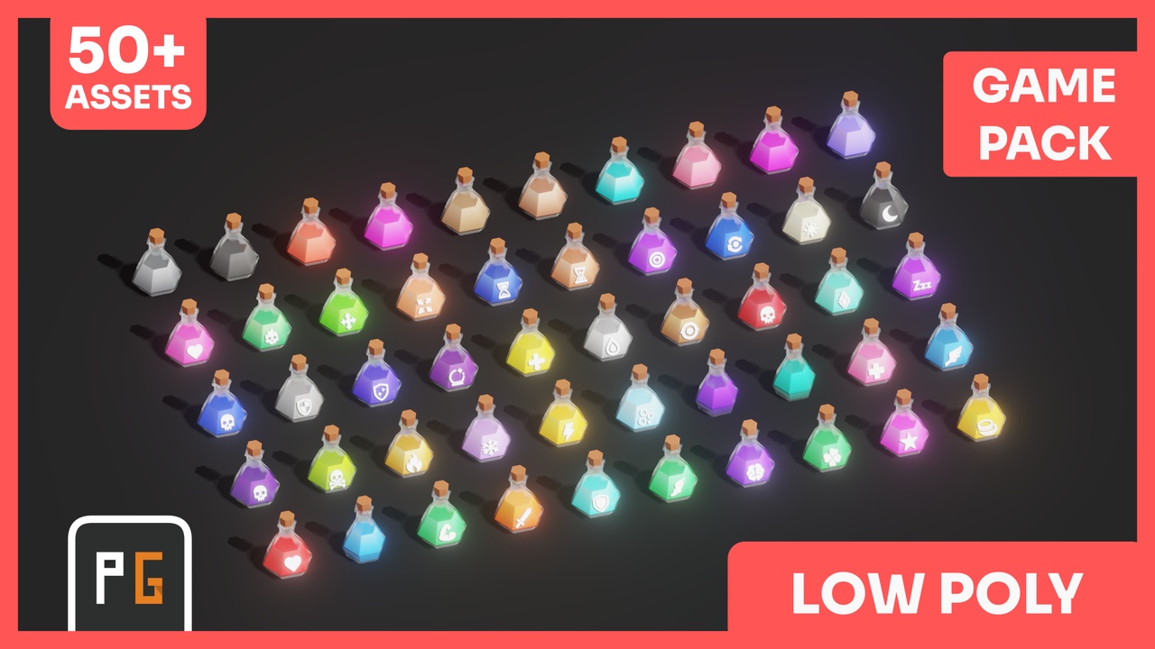 Media 1 for listing π§ͺ Low Poly Potion Pack β 50 Stylized Game-Ready Potions