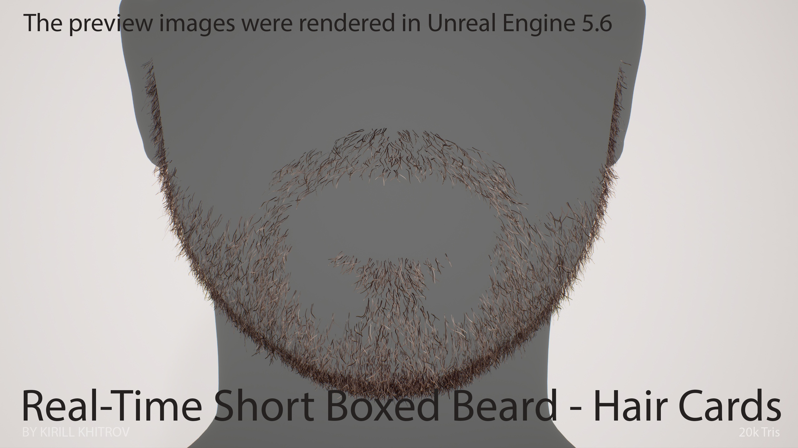 Media 1 for listing Real-Time Short Boxed Beard with Mustache - Hair Cards / Game-Ready Facial Hair