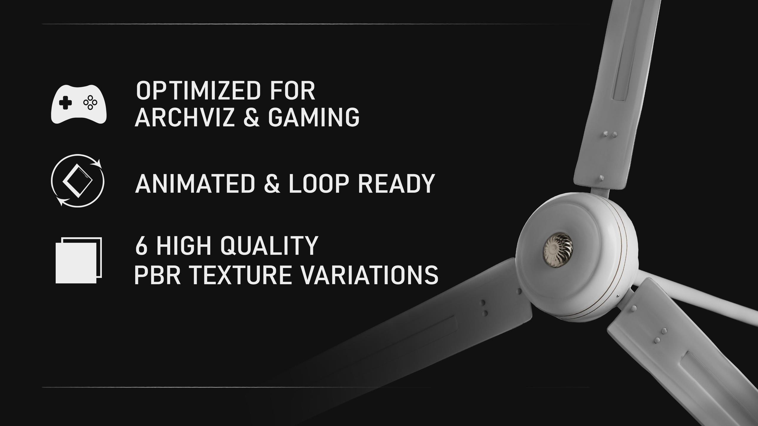 Media 1 for listing ClassicAir-3B Ceiling Fan Game-Ready PBR