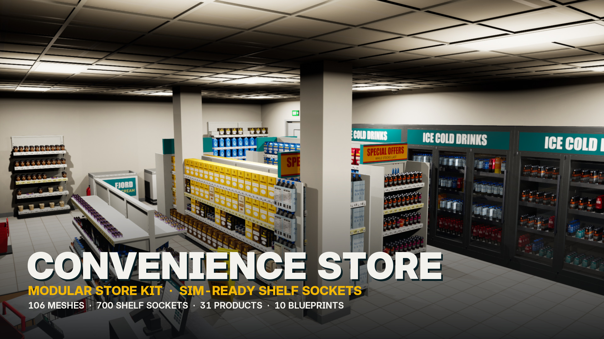 Module Mop Modern Convenience Store — Modular Store Kit (Sim-Ready) | Fab