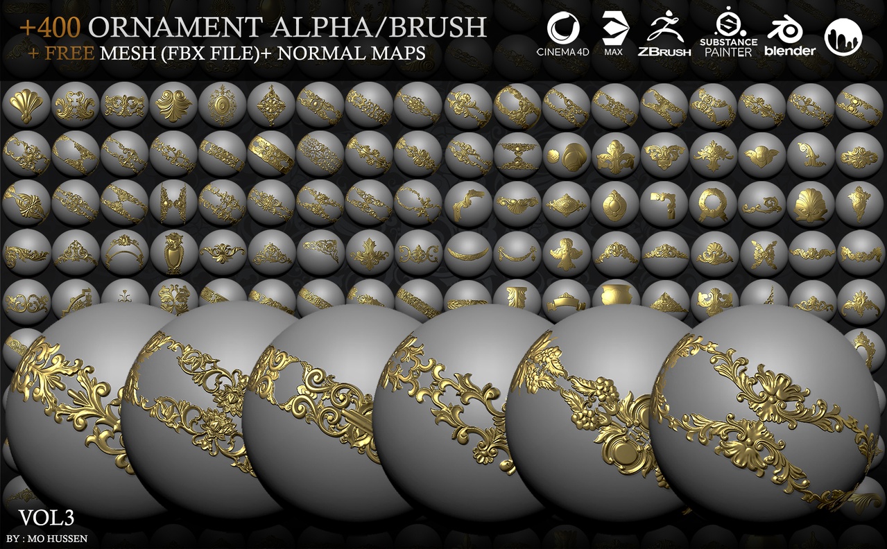 Media 1 for listing +267 4K Ornament Brush/Normal/Alphas - Vol.2
