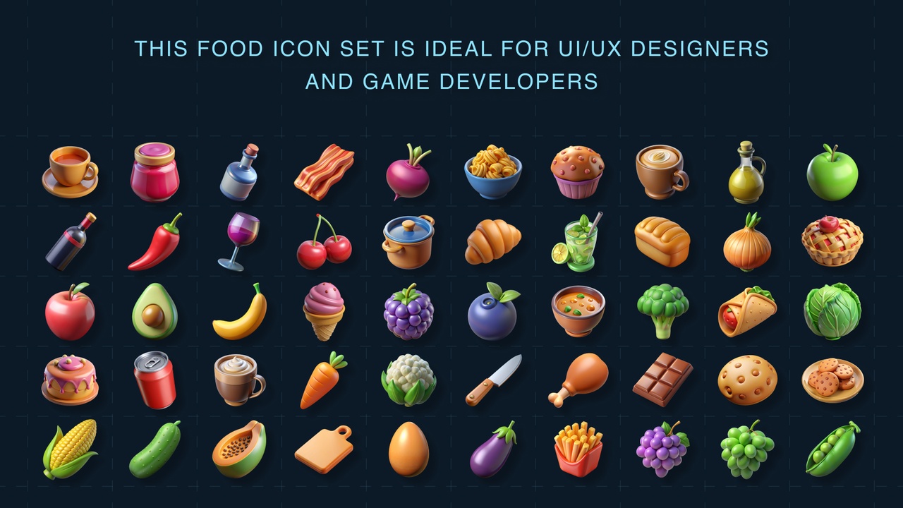 Media 1 for listing Food Icon Set. 3D Plastic style. 100 PNG.