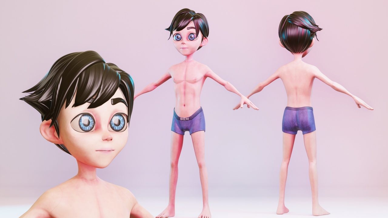 Media 1 for listing Stylized Cartoon Tween Boy Rigged Base Mesh 3D Character