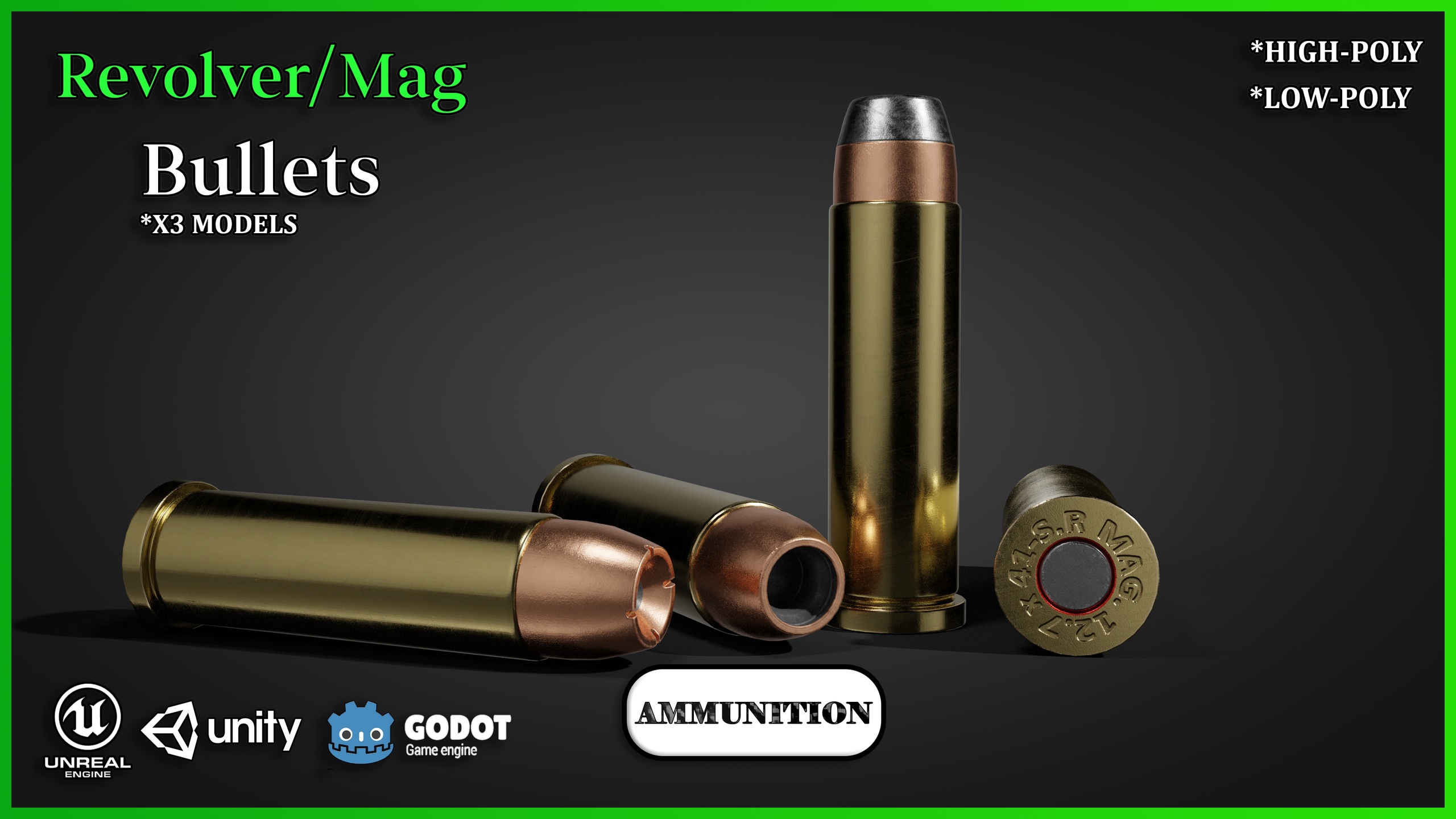 Media 1 for listing Revolver Bullet 12.7×41mm Magnum With 3 Models