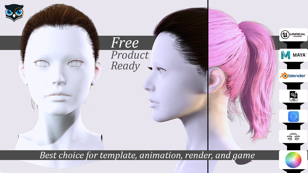 Game-Ready 3D Female Hair Realistic Ponytail Model 제품 등록을 위한 미디어 1개