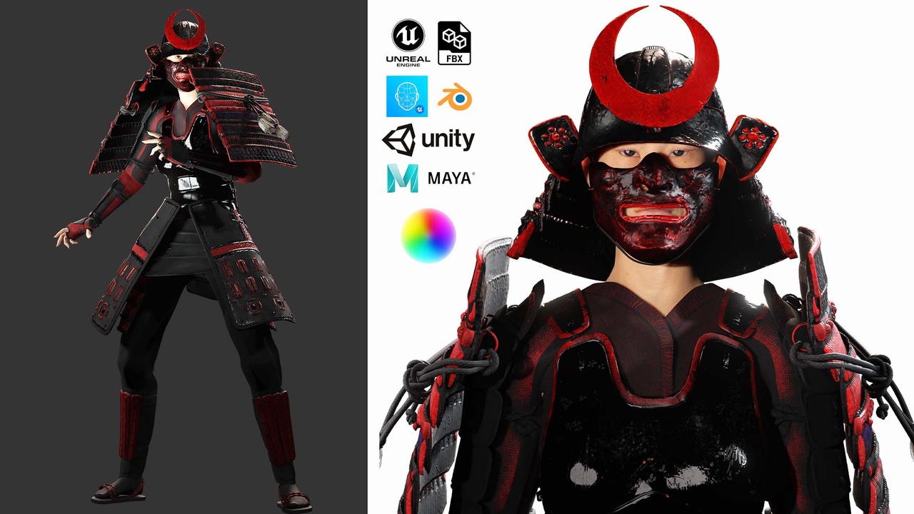 Media 1 for listing Realistic Samurai female Shogun Low-poly 3D model