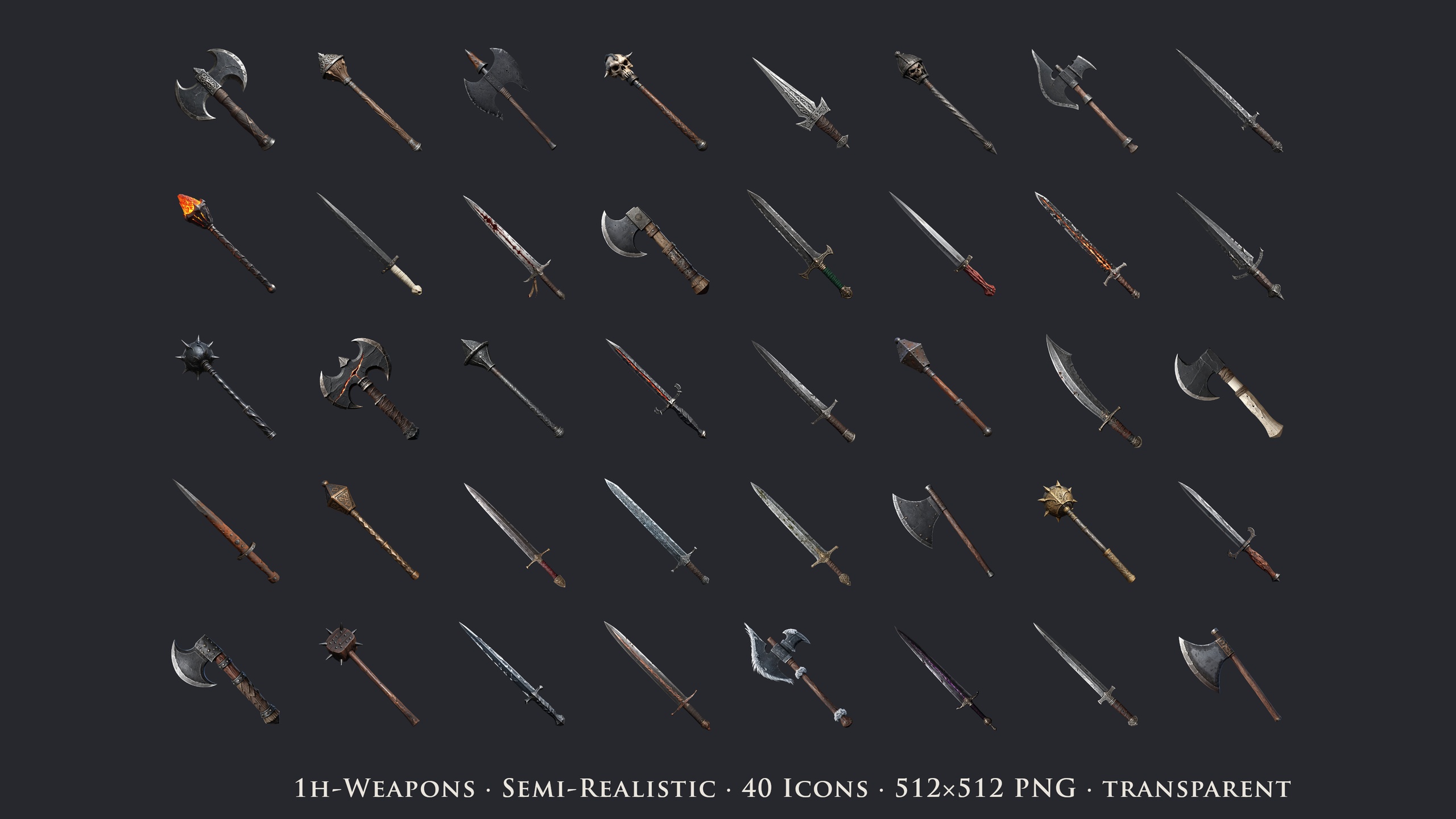 Media 1 for listing One-Handed Weapons - 40 Semi-Realistic Icons [512x512 HD]