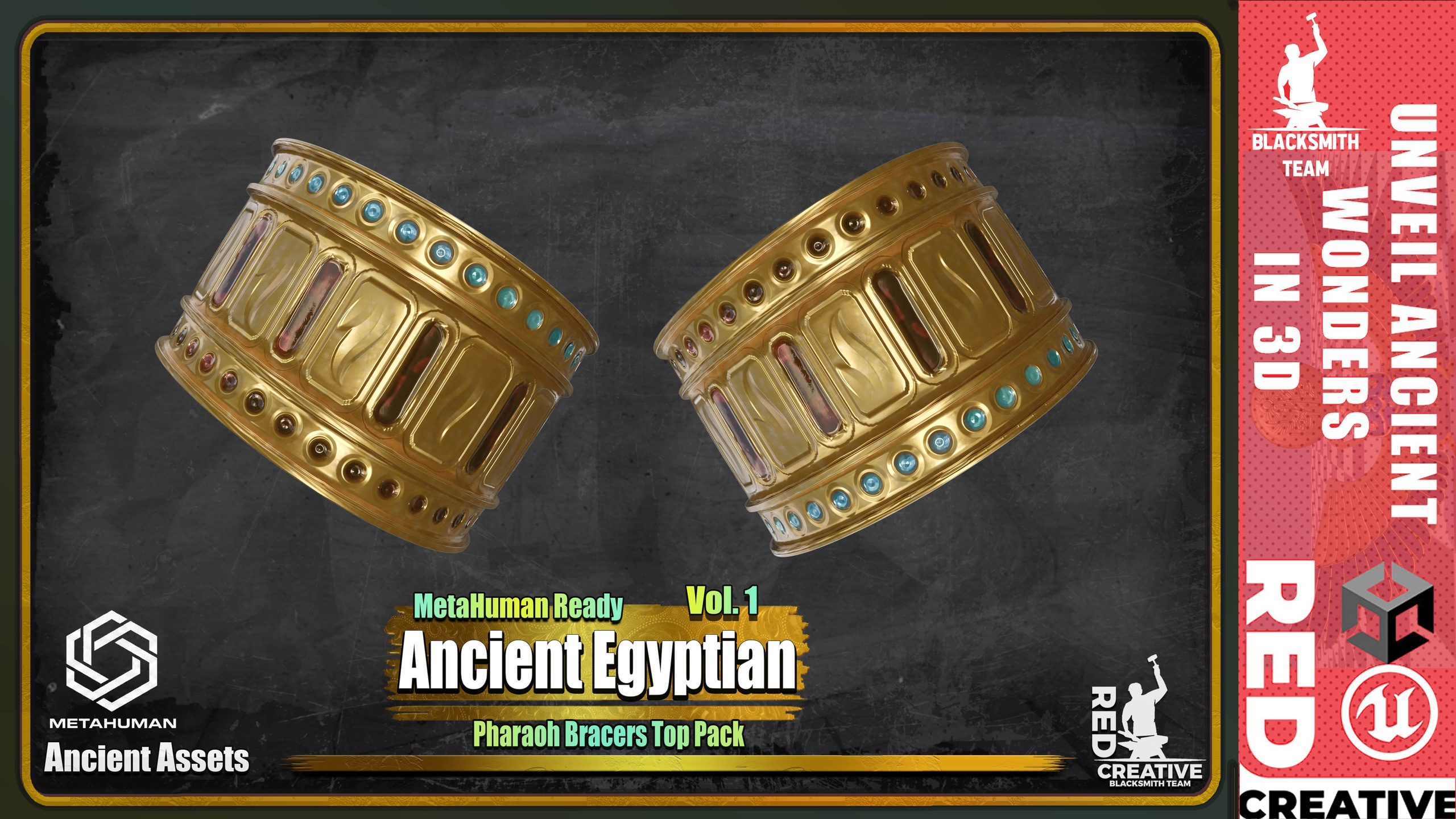 Media 1 for listing Ancient Egyptian Pharaoh Bracers Top. - MetaHuman Ready (Vol. 1)