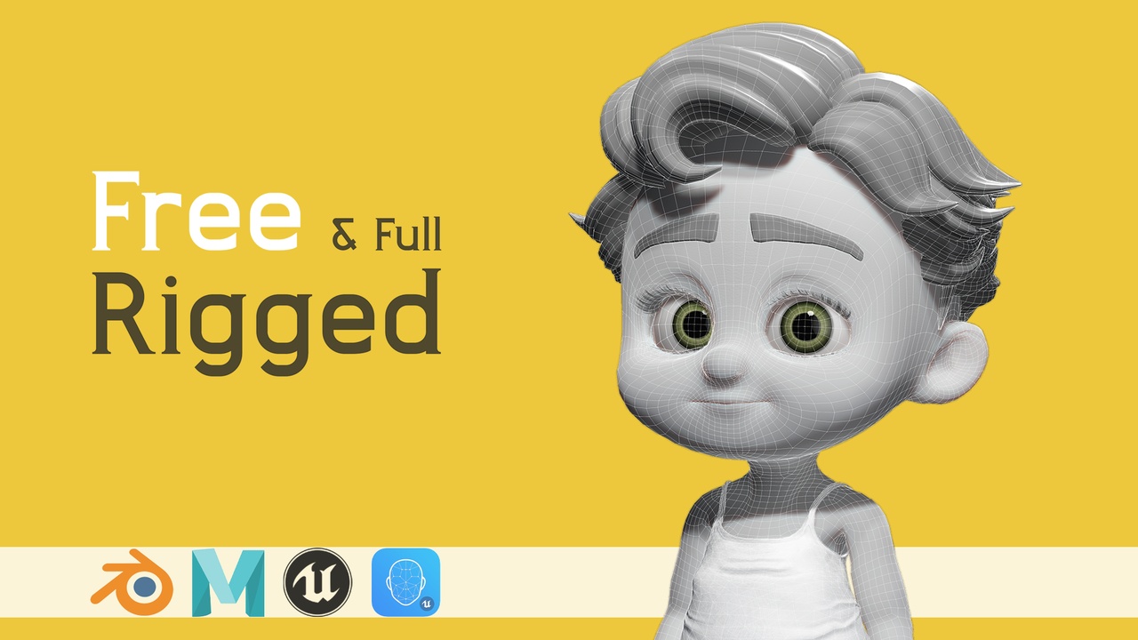 商品 Free Toon Child Stylized Cartoon Kid Rigged Baby Character cute 的媒体 1