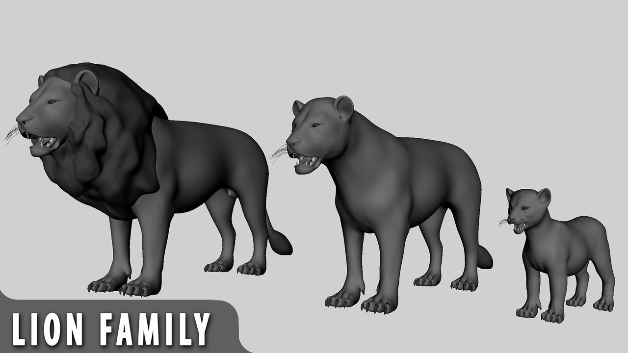 Media 1 for listing Lion Family - Topology + UV Map