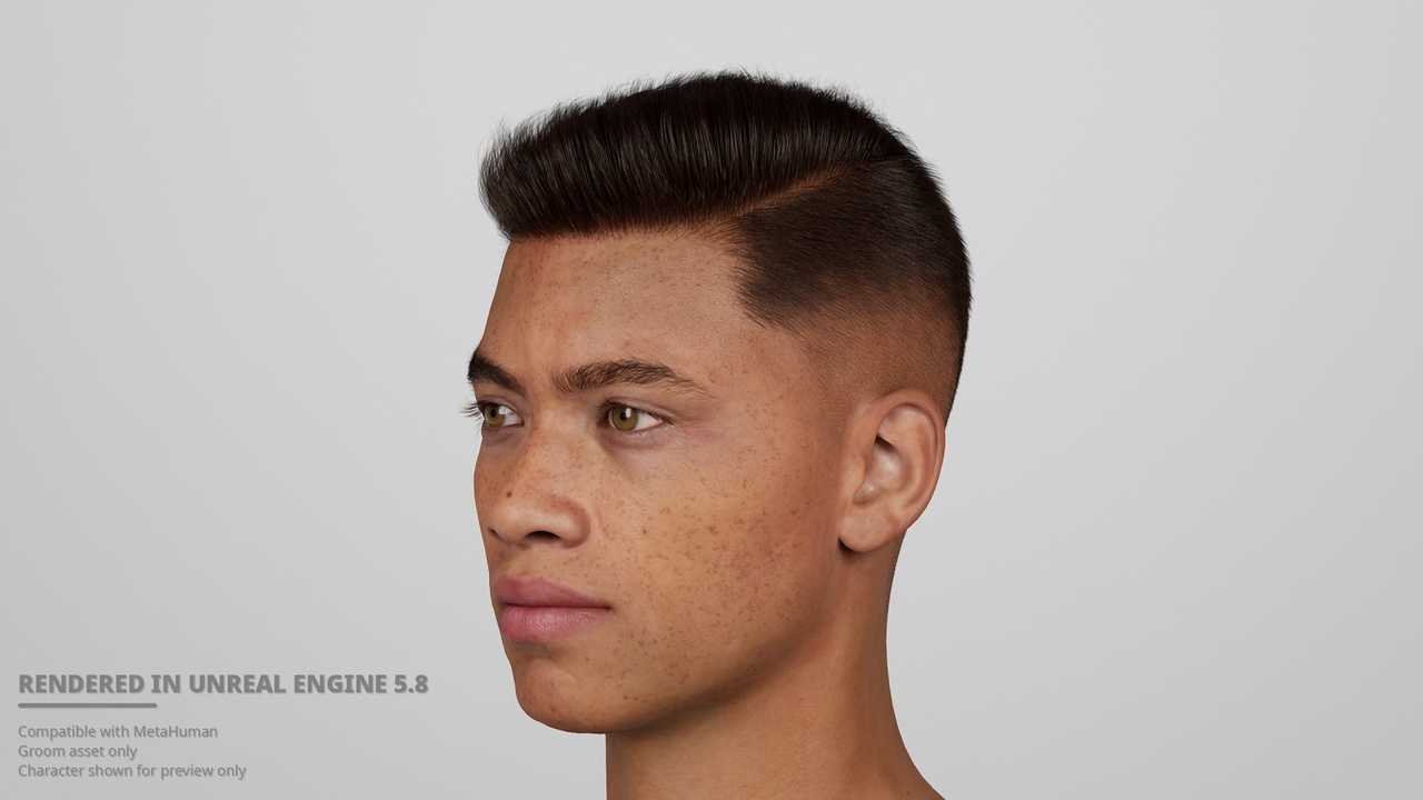 Media 1 for listing Modern Side-Part Pompadour with High Skin Fade – MetaHuman Groom