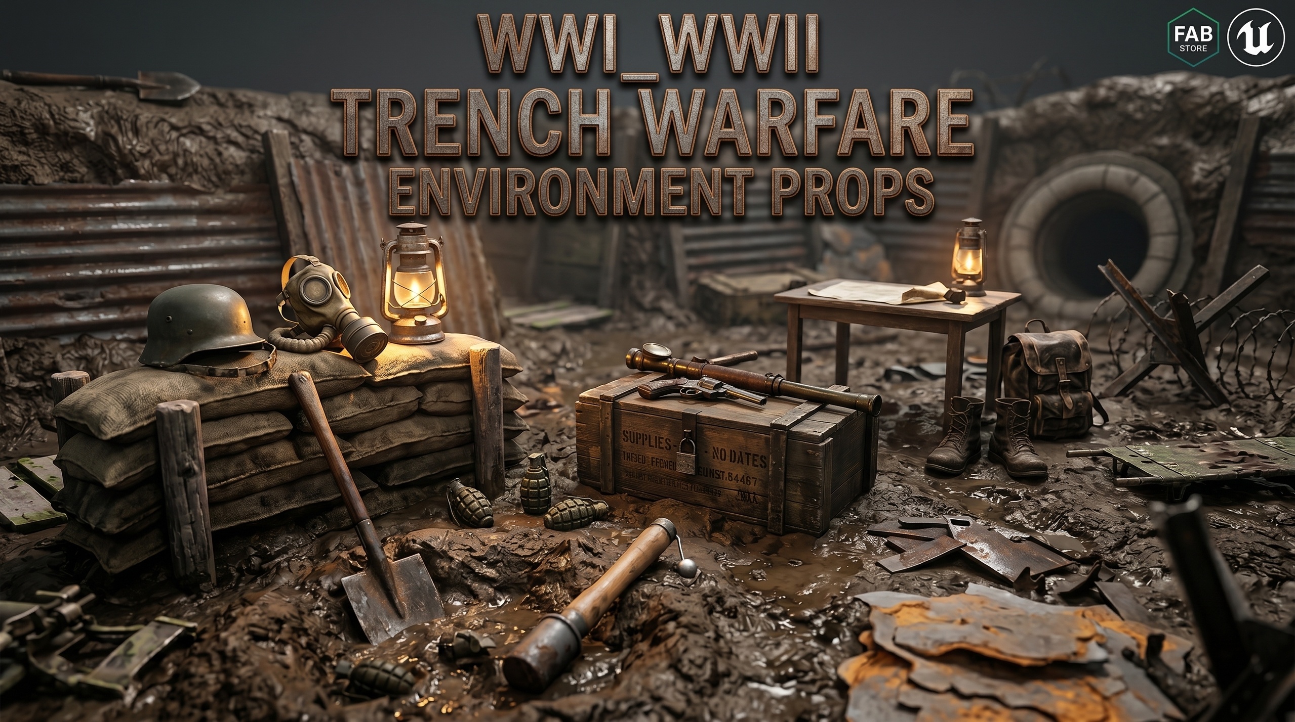 الوسائط 1 للقائمة WWI_WWII Trench Warfare Environment Props