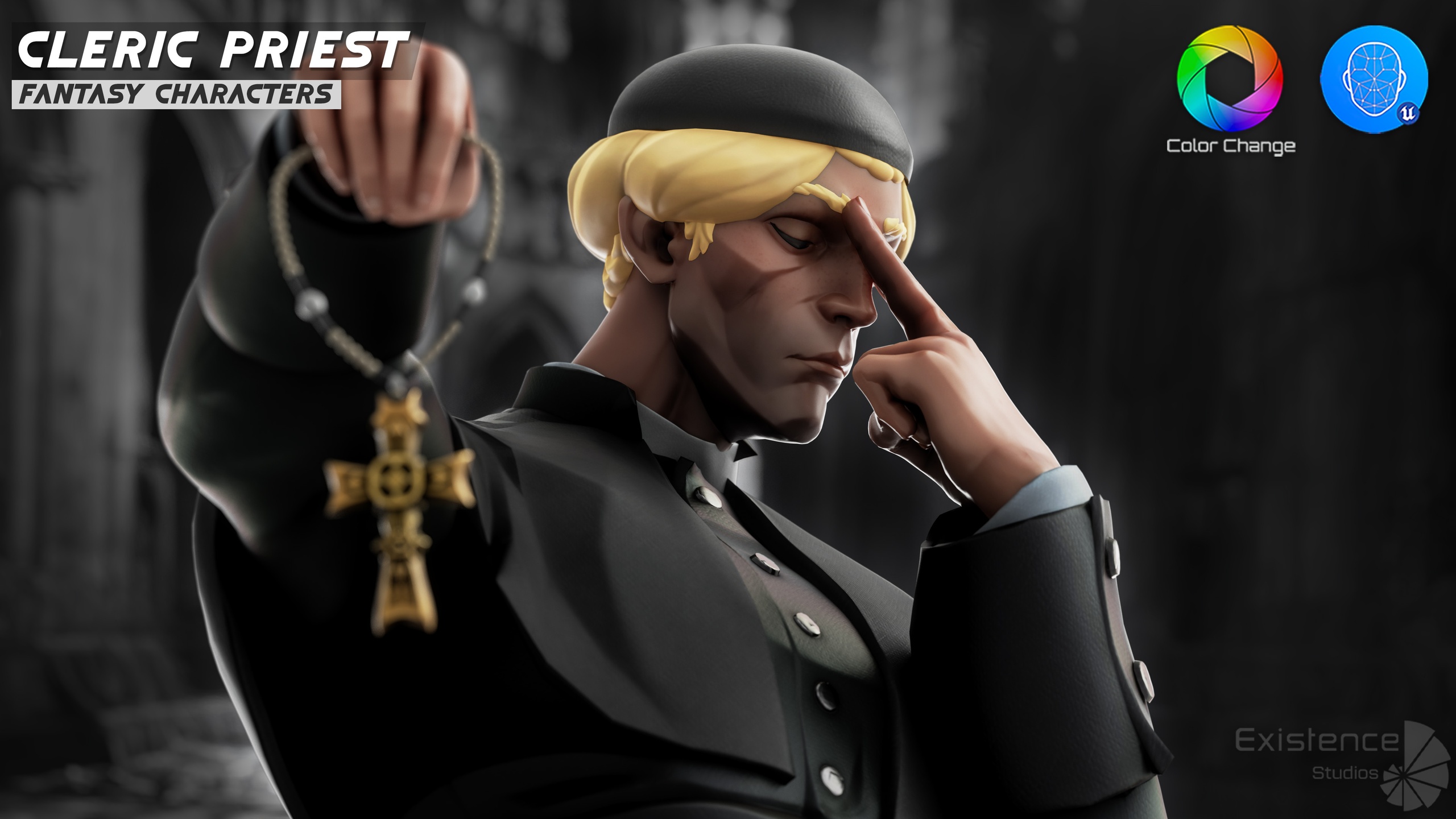 Media 1 for listing Cleric Priest Marcus - Holy Father - Stylized Medieval for RPG - #69