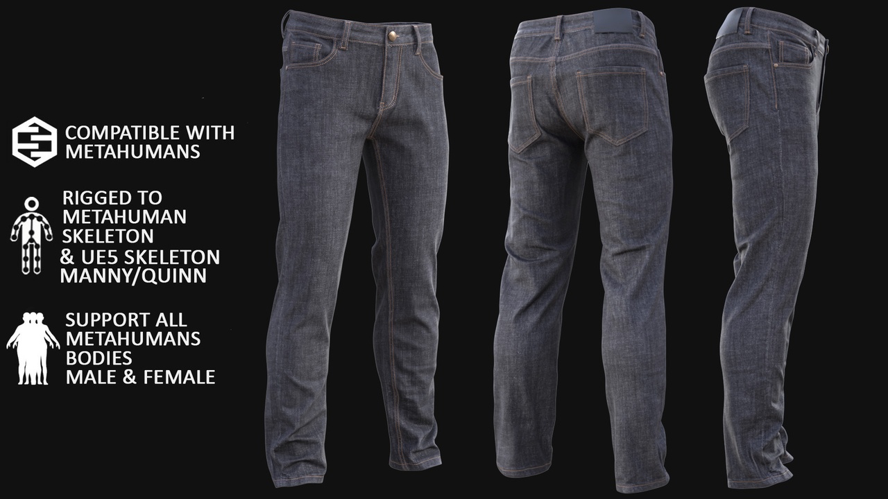 Media 1 for listing Jeans for MetaHuman, Rigged 3D Model 86 — UE5 Manny & Quinn