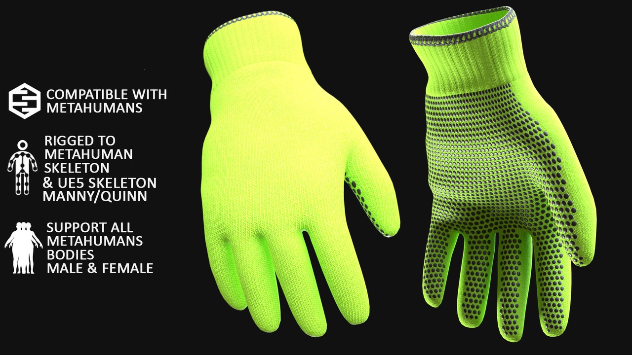 Media 1 for listing Work Gloves Metahuman 3D model 130 - MH & UE5 Skeletons - Rigged