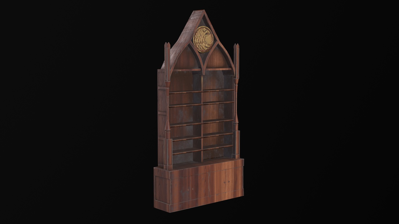 الوسائط 1 للقائمة Stylized Gothic Bookshelf 2 – Game Ready Wooden Shelf