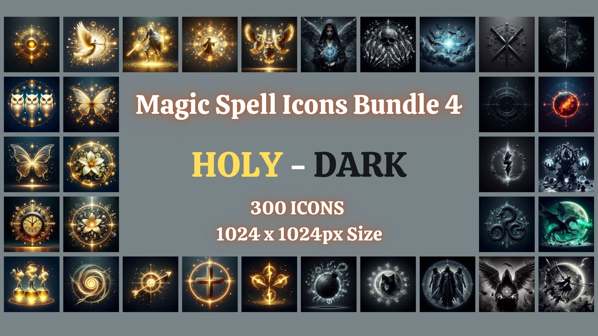 Magic Spell Icons Bundle 4 - Holy and Dark Spell | Fab
