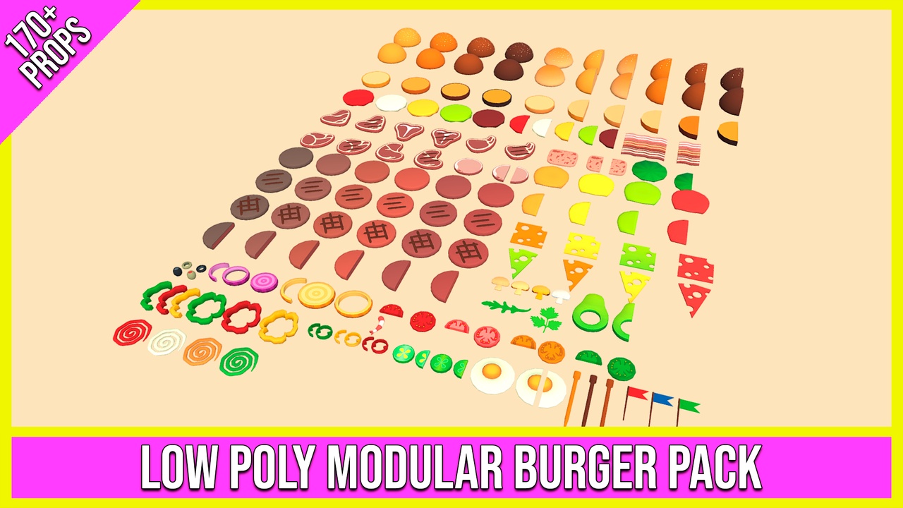 Медиа 1 для объявления Low Poly Modular Burger Pack (170+ Props)