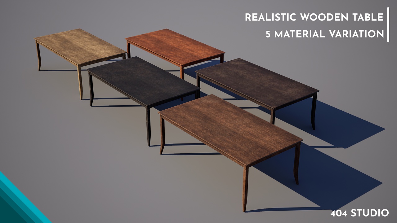 Media 1 for listing Realistic Wooden Table | 5 Material Variations