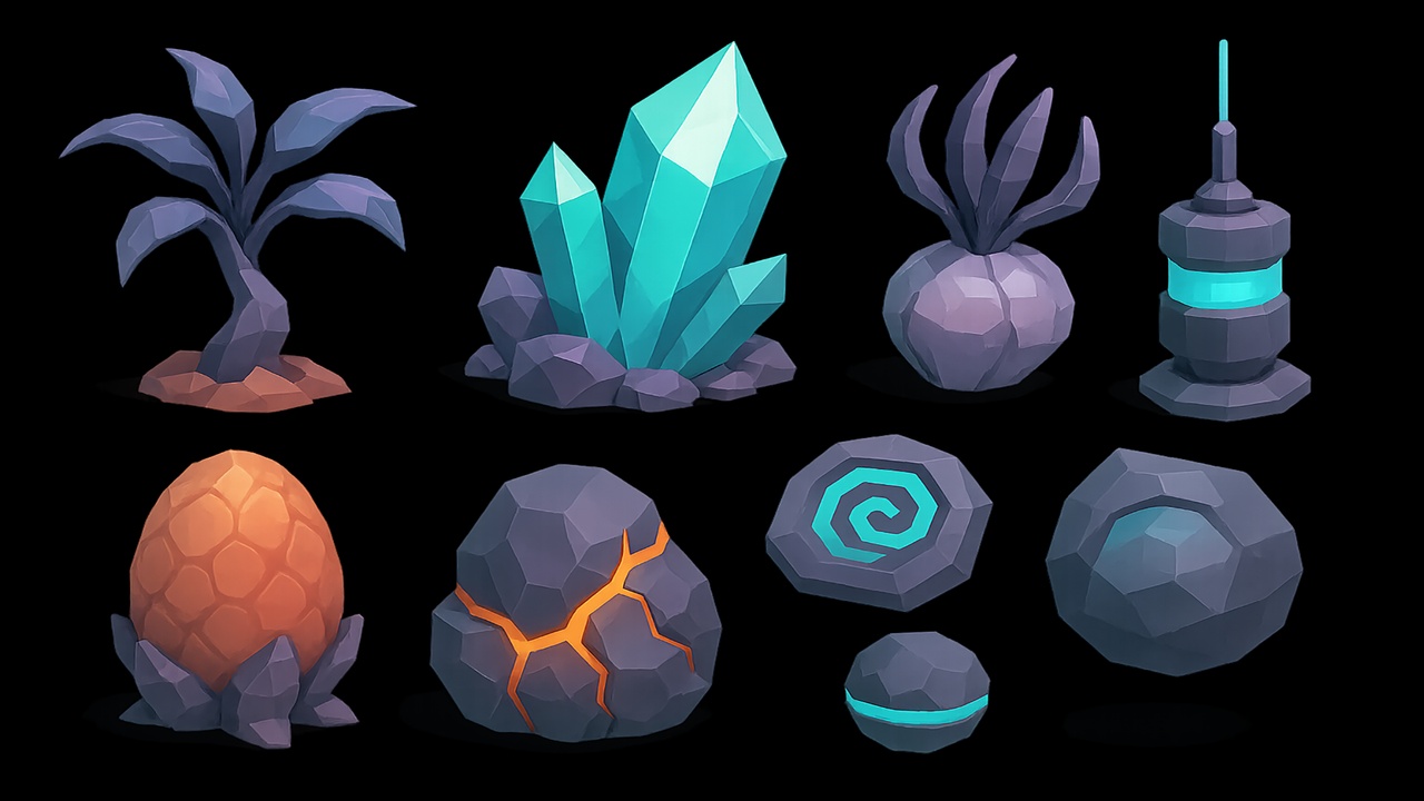 Media 1 for listing Alien Planet Props Pack – Stylized Low Poly