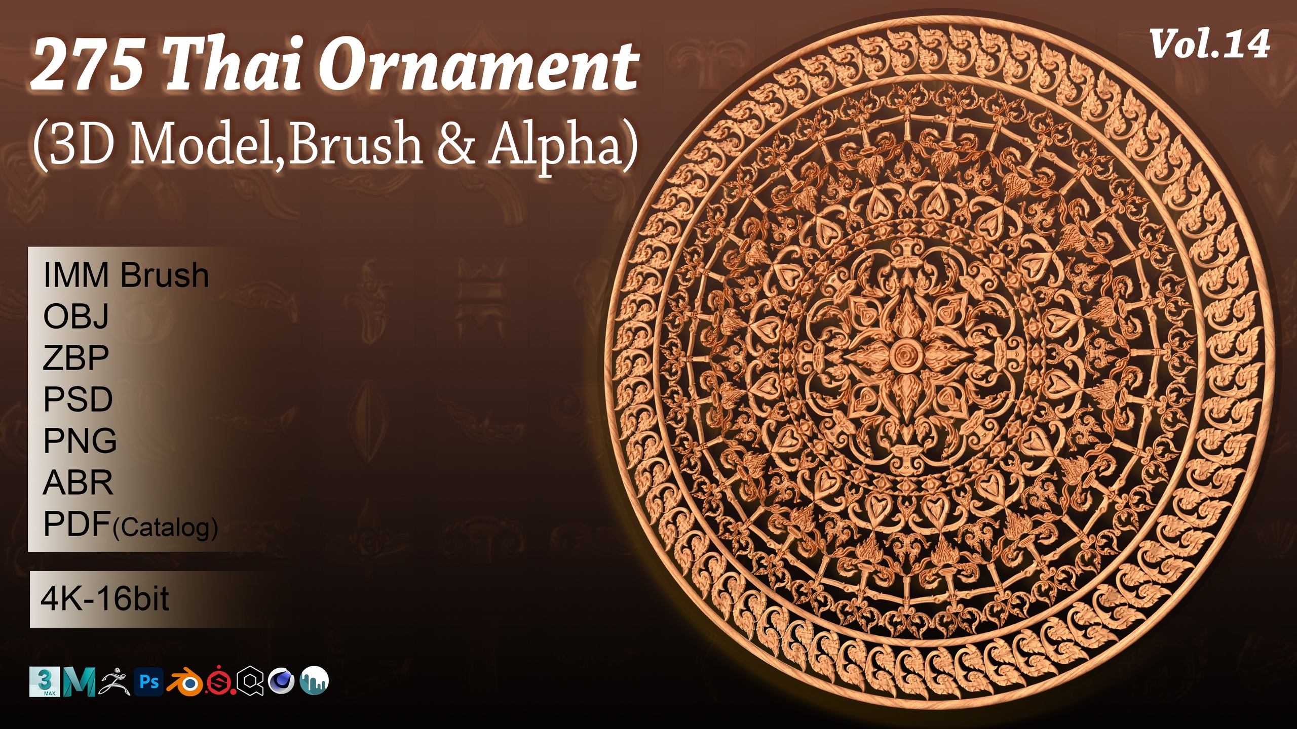 Media 1 for listing 275 Thai Ornament Alpha,Brush & 3D Model vol.14
