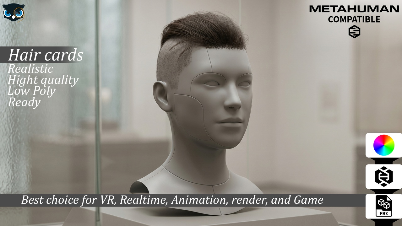 Media 1 for listing Modern Mohawk Undercut Real Time Hair Cards for MetaHuman Compatible