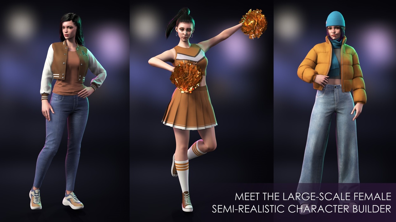 Media 1 for listing Casual Wear Girls Pack 3 - Streetwear Modern Realistic Stylized Woman Character