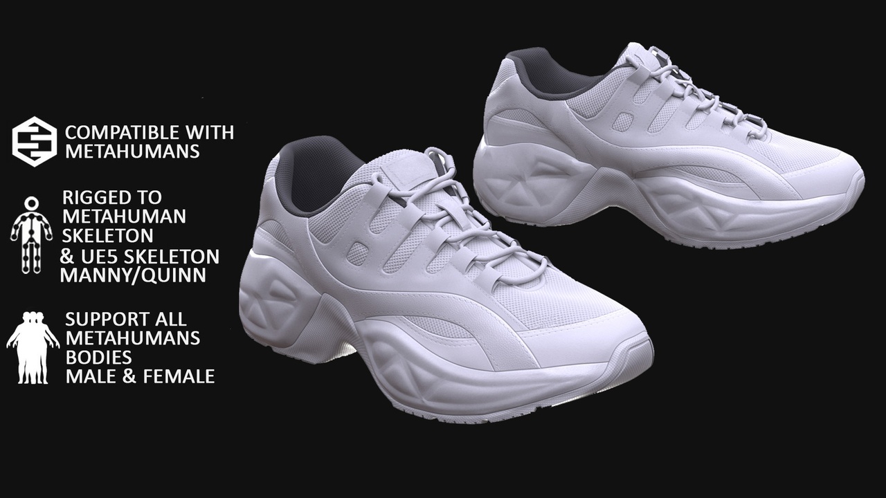 Media 1 for listing Sneakers Metahuman 3D model 127 - MH & UE5 Skeletons - Rigged
