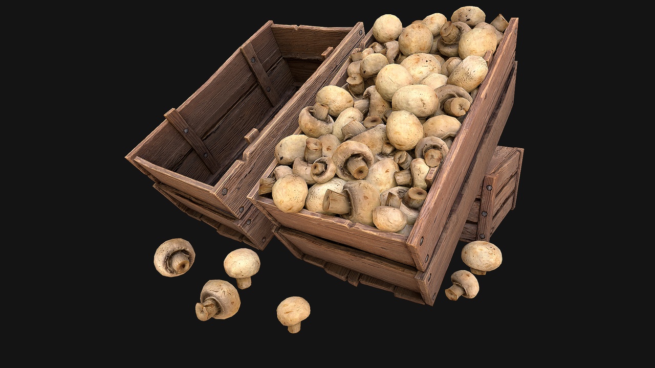 Media 1 for listing Mushrooms Crate Stand Box Farm Village Food