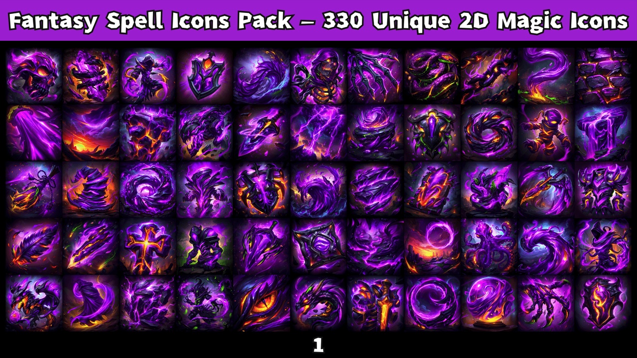 Media 1 for listing Fantasy Spell Icons Pack - 330 Unique 2D Magic Icons