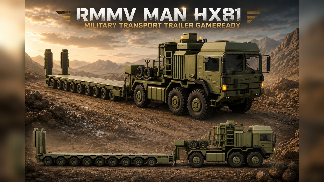 Media 1 for listing RMMV MAN HX81 Military Transport Trailer GameReady | High-Quality PBR 3D Model