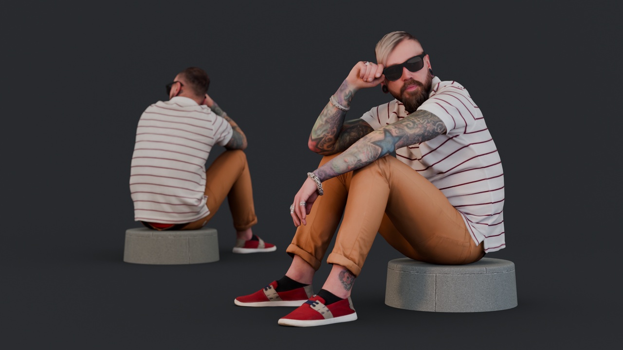 出品Stylish Man Sitting on the Sidewalkのメディア1