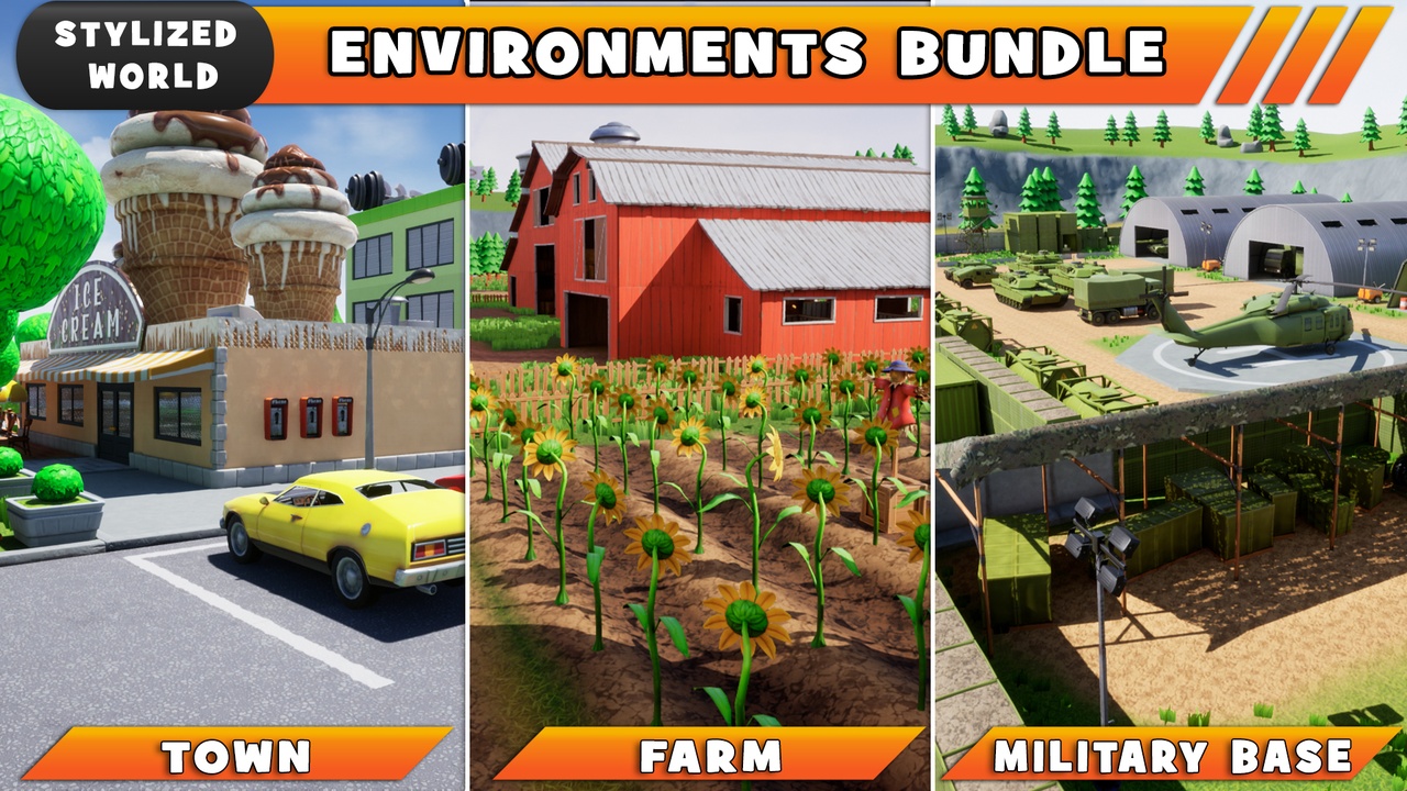 Media 1 for listing Stylized Environments - Town, Farm & Military Base