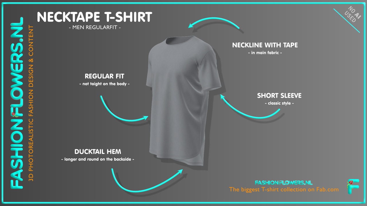 Media 1 for listing Gray Colour Short Sleeve Ducktail T-shirt | Basic Round Neck | Longer Backside