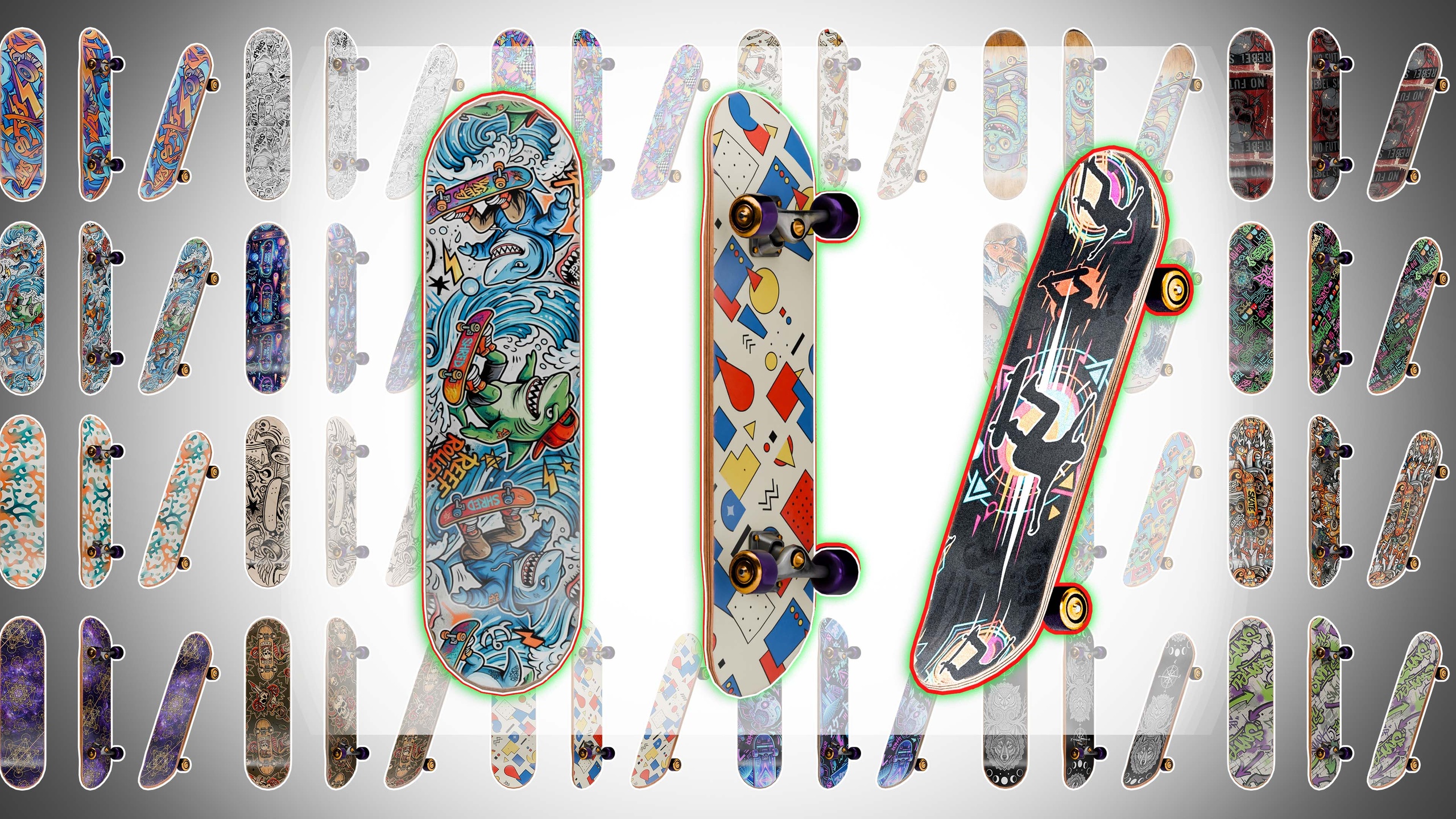 Media 1 for listing Game-Ready Stylized Skateboard - 22 Asset Variations