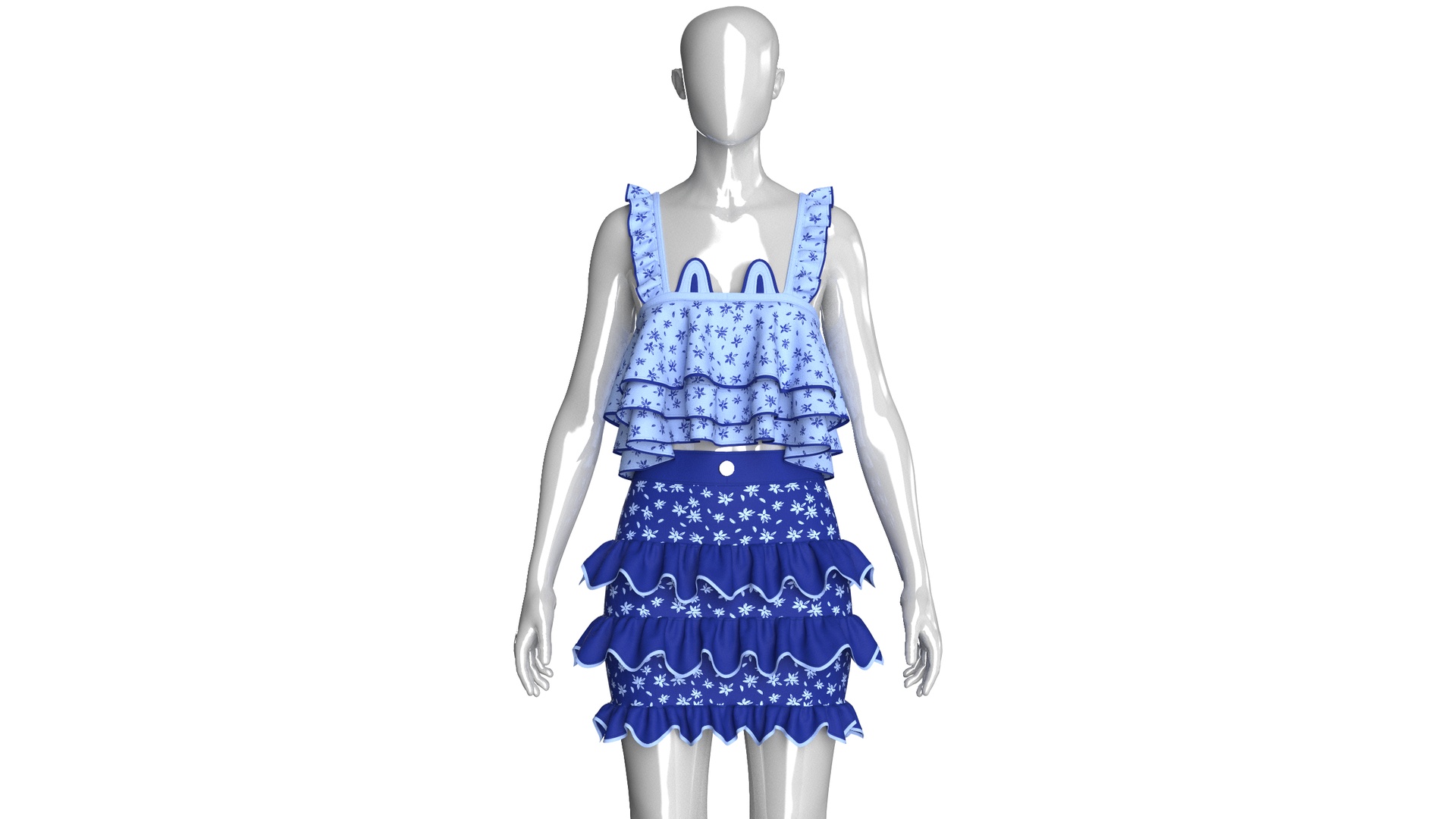 Media 1 for listing Girls Tiered Ruffled Top With Ruffled Skirt | High Poly