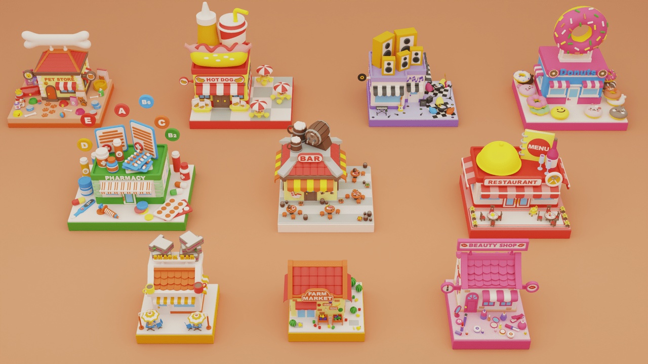 File multimediali per l'articolo Cartoon Stores / Eateries Islands Exteriors 2: 1