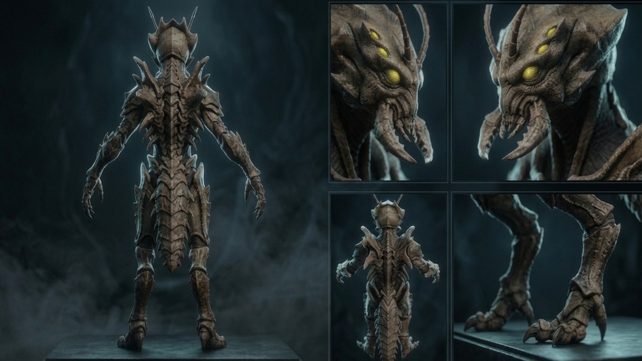 Media 1 for listing Ironwyrm Sentinel  Rigged Dark Fantasy Insectoid Warrior