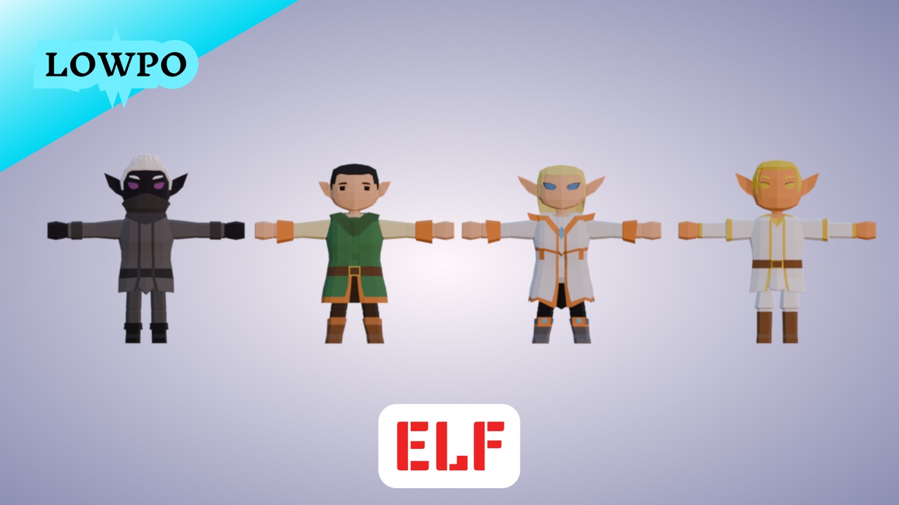 Media 1 for listing LOWPO : Low Poly Elf Characters Pack | RPG & Fantasy Game Assets