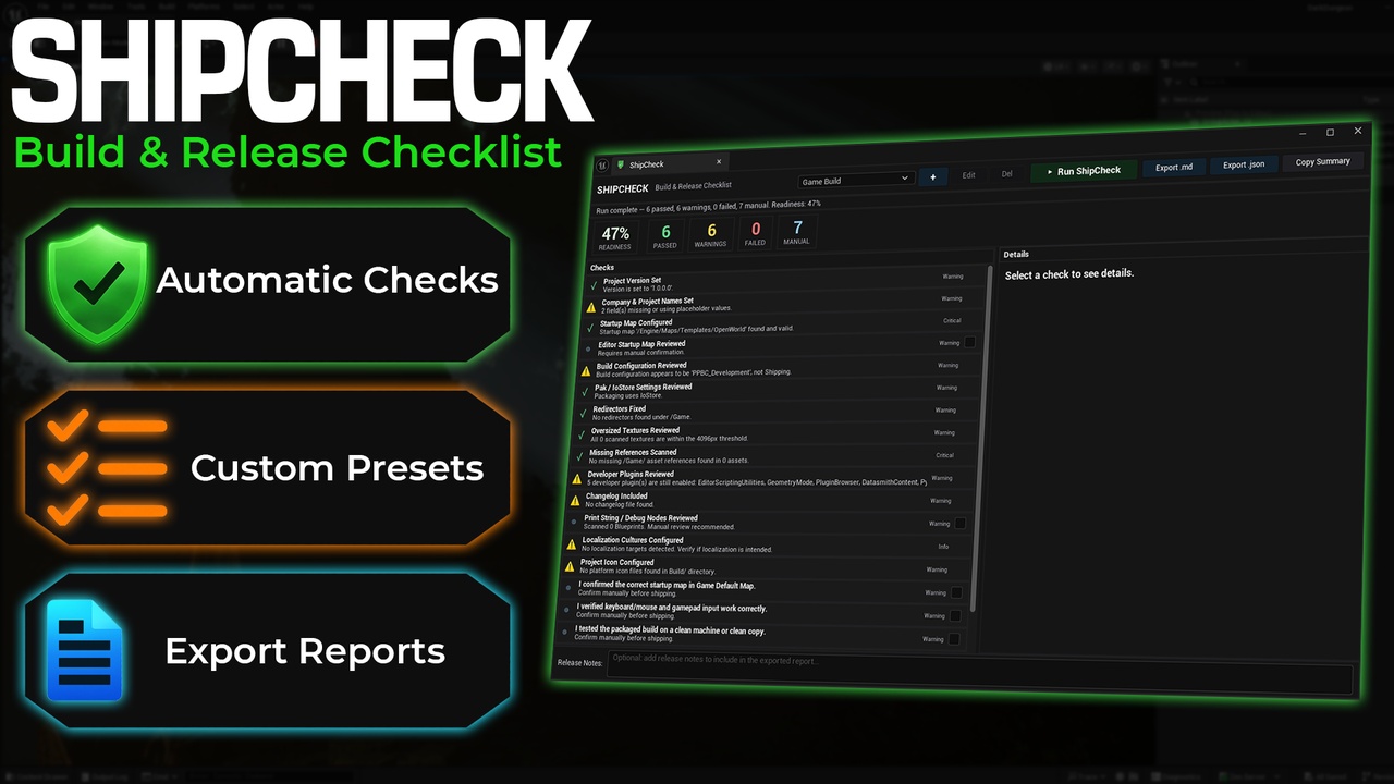 Media 1 for listing ShipCheck - Build & Release Checklist for Unreal