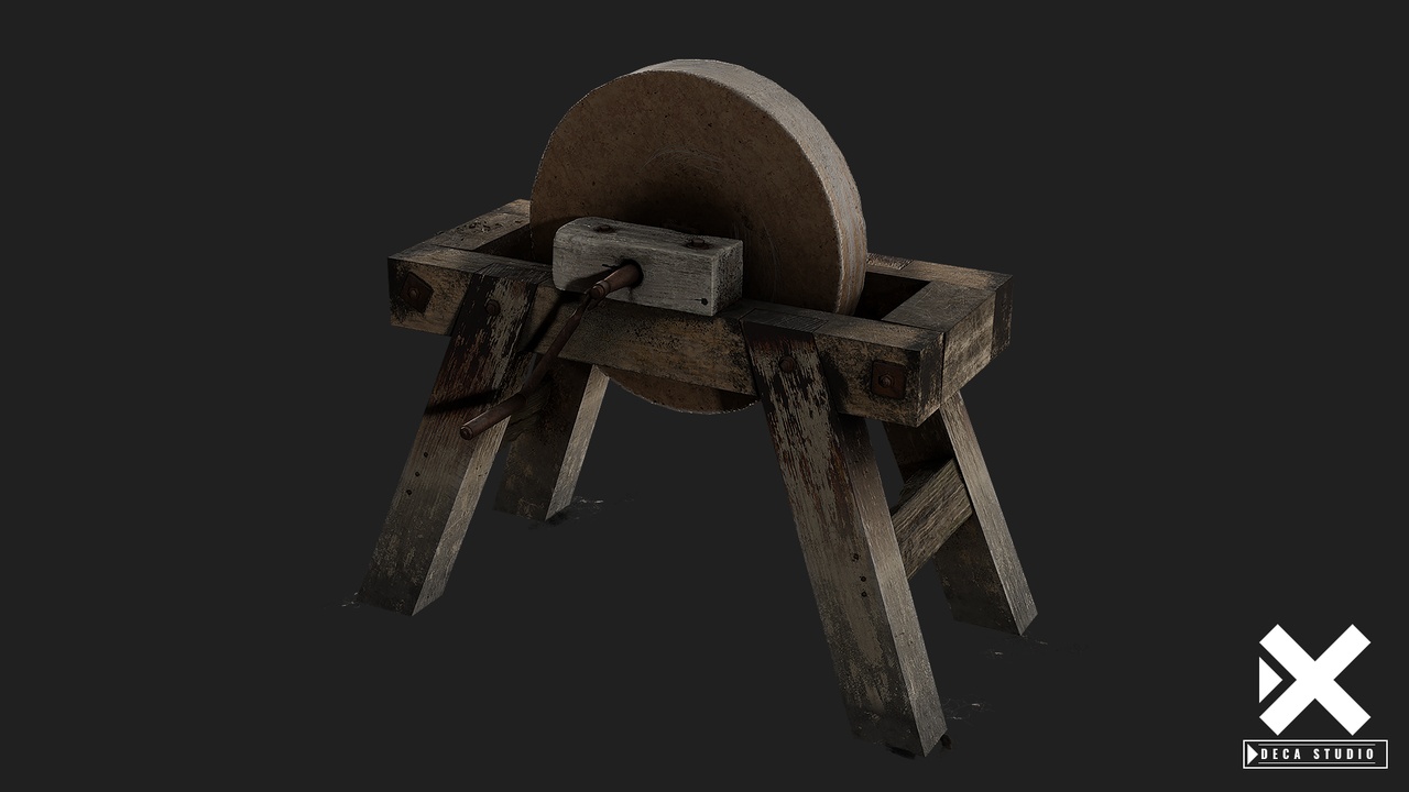 Media 1 for listing Medieval Wooden Grindstone - Realistic Sharpening Wheel Prop