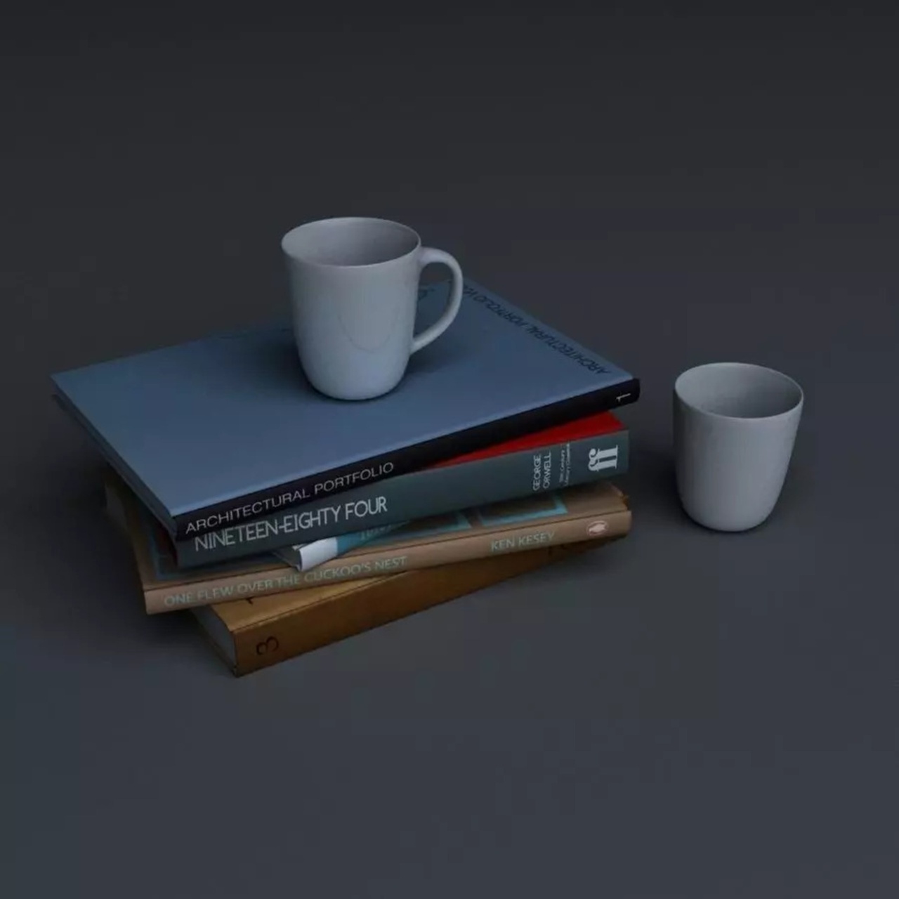 Media 1 for listing Stacked Books and Coffee Mugs - Interior Decor Props