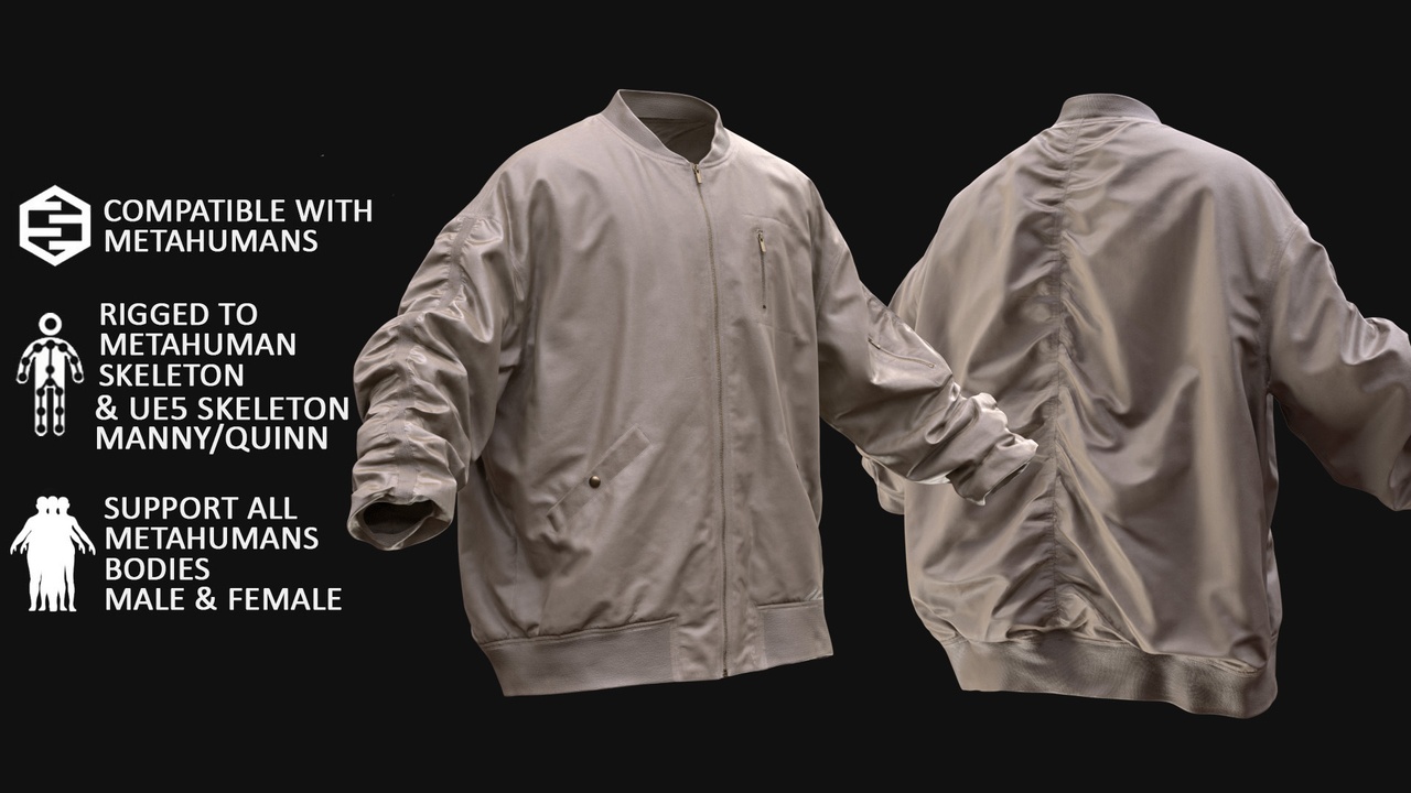 Media 1 for listing 3D Jacket  Model For Metahumans 46 - All MH Bodies & UE5 Skeletons - Rigged