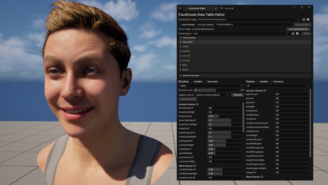 Media 1 for listing Runtime AI Character Animation Performance - Emotions+Lip Sync (MetaHuman/ARKit)