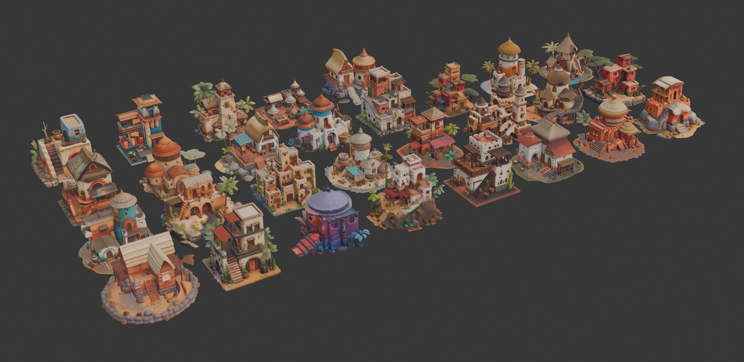 Media 1 for listing Stylized Ethnic Village Set 3