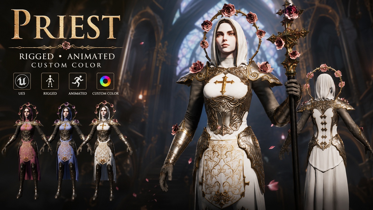 Media 1 for listing Stylized Fantasy Priest | UE5 Mannequin Rig | Game ready