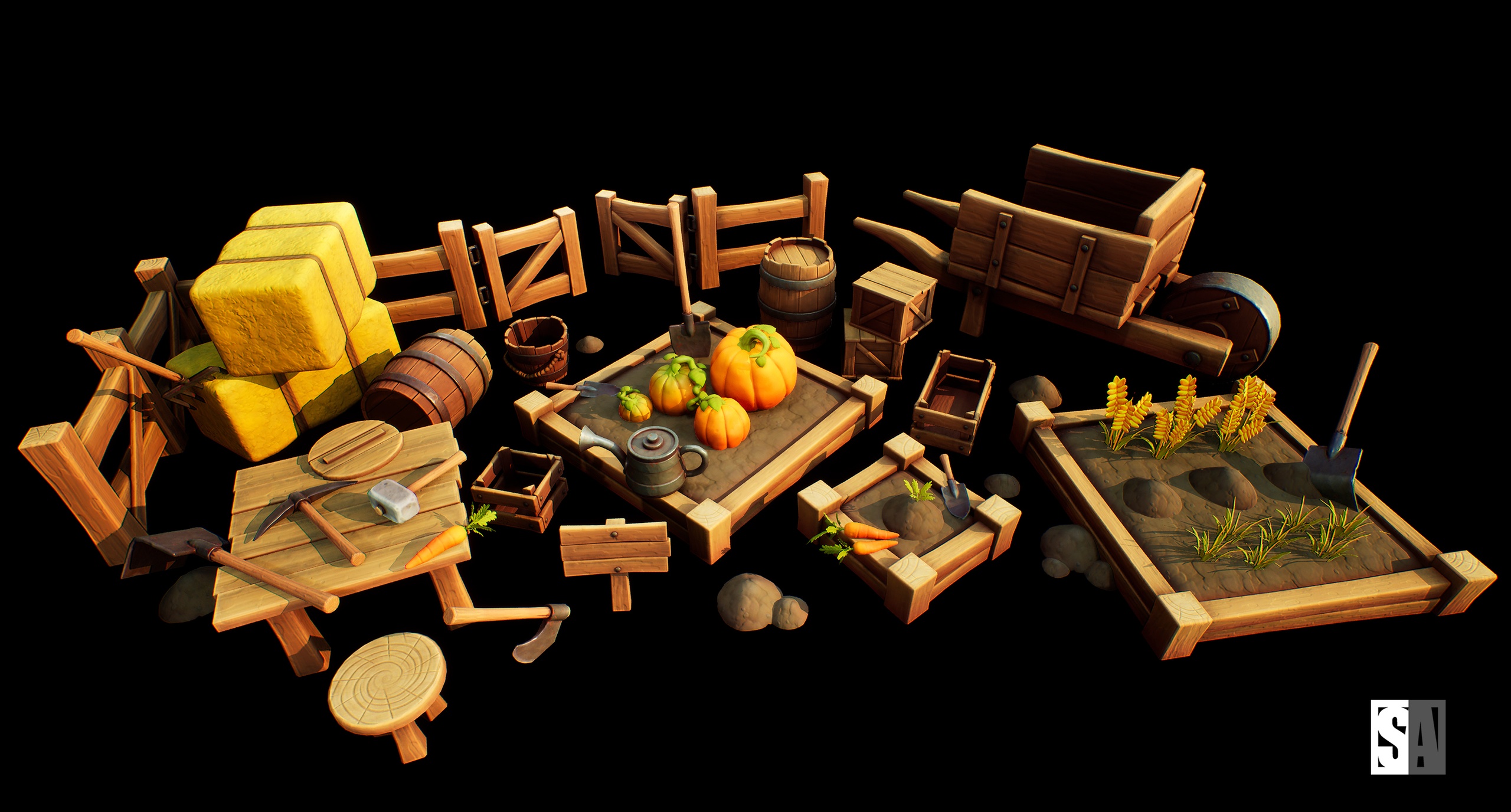 Media 1 for listing Stylized Modular Farm Props – Crops, Tools, & Decor Kit