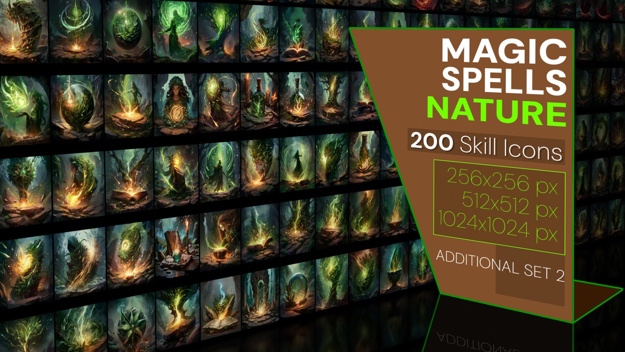 Media 1 for listing 200 additional magical spell icons themed around - Nature. Pack 2
